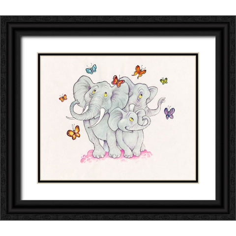 Elephants And Butterflies Black Ornate Wood Framed Art Print with Double Matting by Bell, Bill