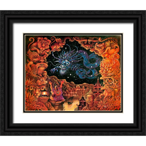 Zodiac Dragon Black Ornate Wood Framed Art Print with Double Matting by Bell, Bill