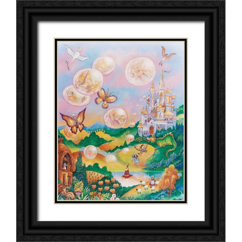 The Bubble Fairies Black Ornate Wood Framed Art Print with Double Matting by Bell, Bill