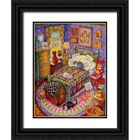 More Bedroom Cats Black Ornate Wood Framed Art Print with Double Matting by Bell, Bill
