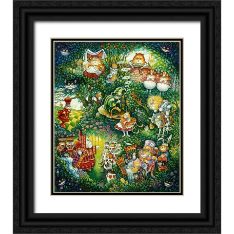 Alice In Pussycat Land Black Ornate Wood Framed Art Print with Double Matting by Bell, Bill