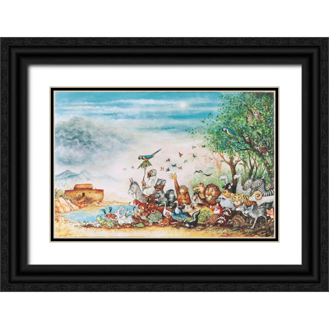 Noah And Friends (Part 1) Black Ornate Wood Framed Art Print with Double Matting by Bell, Bill