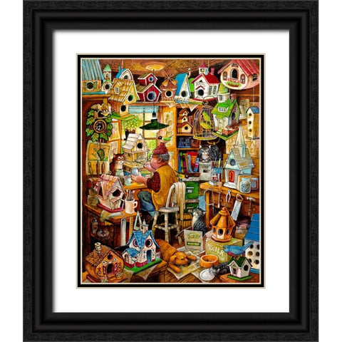 The Birdhouse Man Black Ornate Wood Framed Art Print with Double Matting by Bell, Bill
