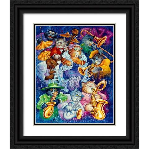 Jazz Cats Black Ornate Wood Framed Art Print with Double Matting by Bell, Bill