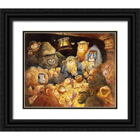 Noahs Poker Night Black Ornate Wood Framed Art Print with Double Matting by Bell, Bill