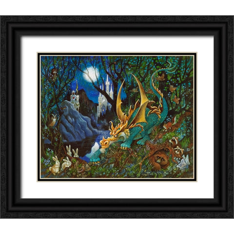 Moon Dragon Black Ornate Wood Framed Art Print with Double Matting by Bell, Bill