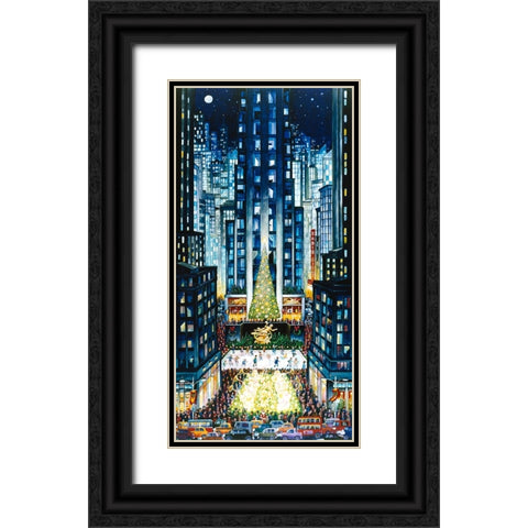 Rockefeller Christmas Black Ornate Wood Framed Art Print with Double Matting by Bell, Bill