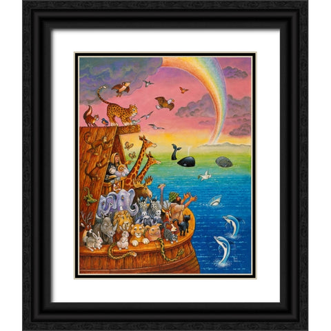 Noah And The Rainbow Black Ornate Wood Framed Art Print with Double Matting by Bell, Bill