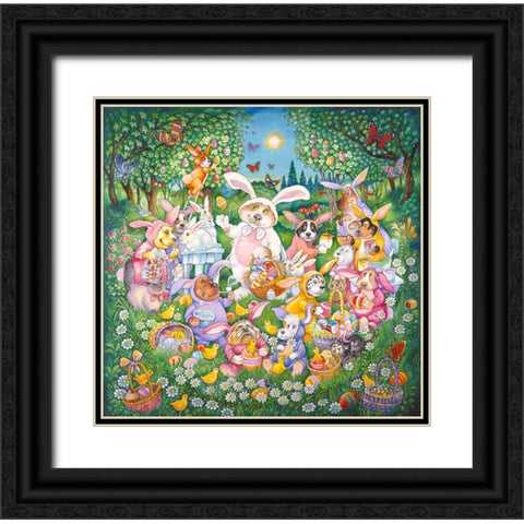 Easter Pups Black Ornate Wood Framed Art Print with Double Matting by Bell, Bill