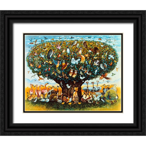 Noah And The Birds Black Ornate Wood Framed Art Print with Double Matting by Bell, Bill