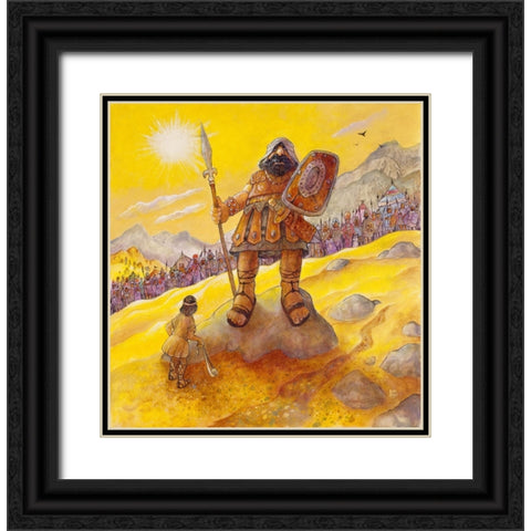 David And Goliath Black Ornate Wood Framed Art Print with Double Matting by Bell, Bill