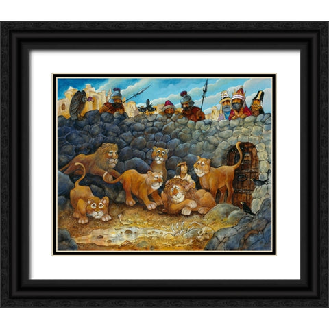 Daniel In Lions Den Black Ornate Wood Framed Art Print with Double Matting by Bell, Bill