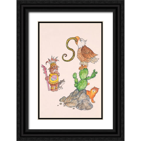 Cat History 2 Black Ornate Wood Framed Art Print with Double Matting by Bell, Bill