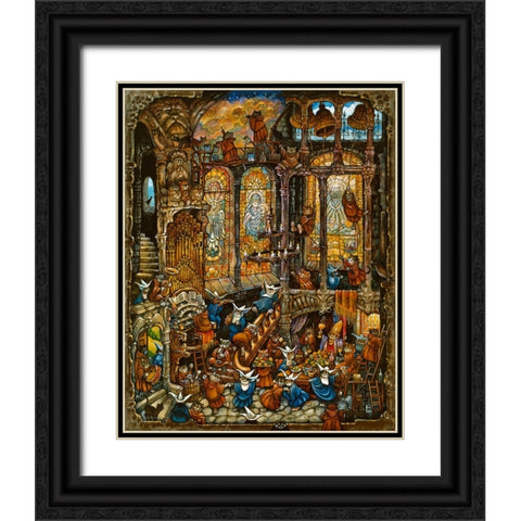 Holy Cats 2 W/ Nuns Black Ornate Wood Framed Art Print with Double Matting by Bell, Bill