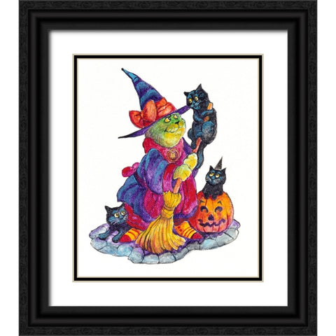 Witchcat With Broom Black Ornate Wood Framed Art Print with Double Matting by Bell, Bill