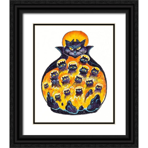 Holloween Cats Black Ornate Wood Framed Art Print with Double Matting by Bell, Bill