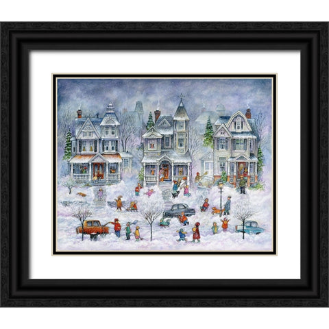 Snowy Streets Black Ornate Wood Framed Art Print with Double Matting by Bell, Bill