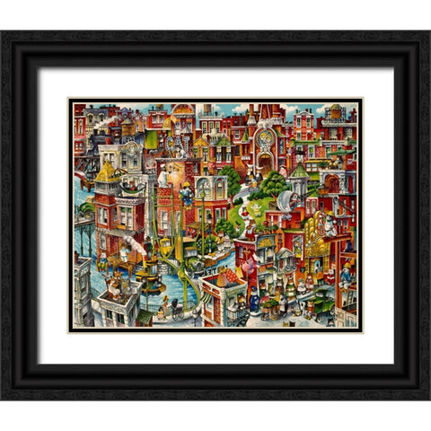 Cat City Black Ornate Wood Framed Art Print with Double Matting by Bell, Bill