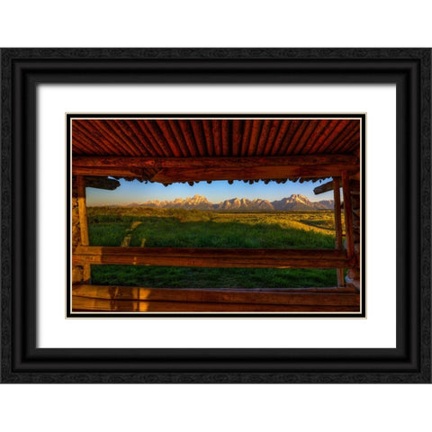 Breezeway View Of The Grand Tetons Black Ornate Wood Framed Art Print with Double Matting by Sherrell, Bill