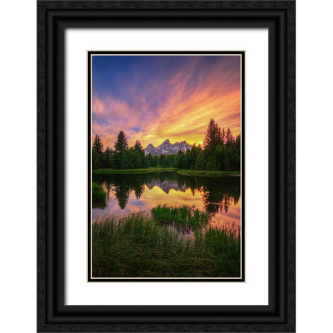 Last Rays Over The Grand Tetons Black Ornate Wood Framed Art Print with Double Matting by Sherrell, Bill