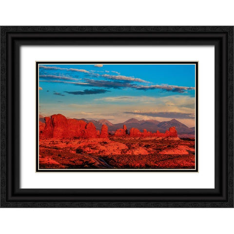 Glowing Rock Towers At Sunset Black Ornate Wood Framed Art Print with Double Matting by Sherrell, Bill