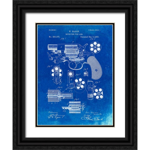 PP5-Faded Blueprint Colt M1889 Revolver Poster Black Ornate Wood Framed Art Print with Double Matting by Borders, Cole