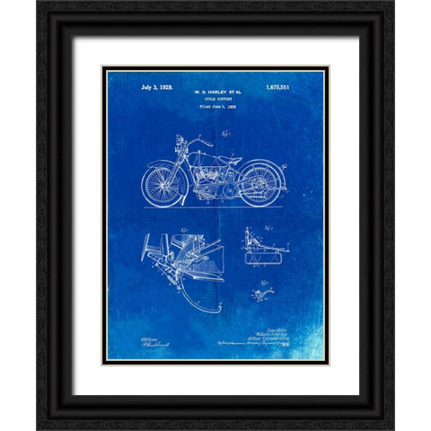 PP10-Faded Blueprint Harley Davidson Model JD Patent Poster Black Ornate Wood Framed Art Print with Double Matting by Borders, Cole