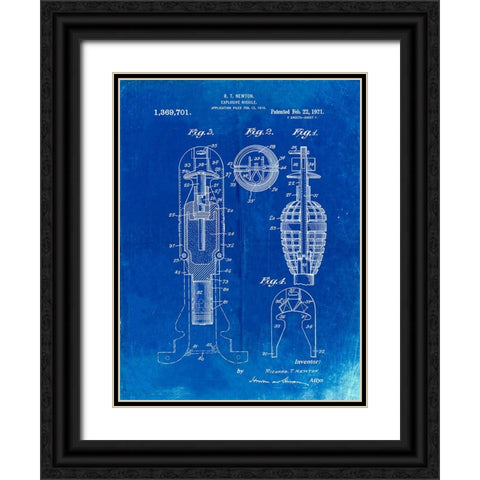 PP12-Faded Blueprint Explosive Missile Patent Poster Black Ornate Wood Framed Art Print with Double Matting by Borders, Cole