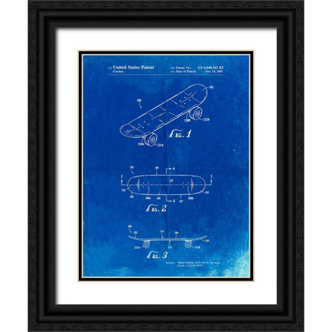 PP17-Faded Blueprint Double Kick Skateboard Patent Poster Black Ornate Wood Framed Art Print with Double Matting by Borders, Cole