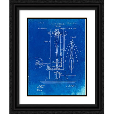 PP26-Faded Blueprint Windmill 1883 Patent Poster Black Ornate Wood Framed Art Print with Double Matting by Borders, Cole