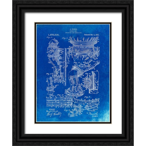 PP32-Faded Blueprint Houdini Diving Suit Patent Poster Black Ornate Wood Framed Art Print with Double Matting by Borders, Cole