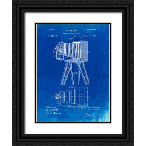 PP33-Faded Blueprint Iconic Photographic Camera 1885 Patent Poster Black Ornate Wood Framed Art Print with Double Matting by Borders, Cole