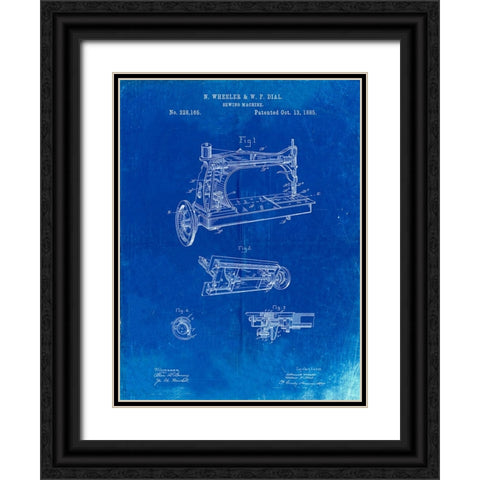 PP37-Faded Blueprint Wheeler And Wilson Sewing Machine Patent Poster Black Ornate Wood Framed Art Print with Double Matting by Borders, Cole