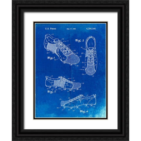 PP55-Faded Blueprint Soccer Cleats Poster Black Ornate Wood Framed Art Print with Double Matting by Borders, Cole