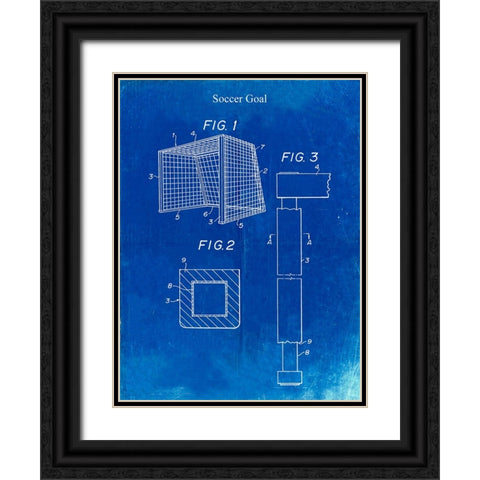 PP63-Faded Blueprint Soccer Goal Patent Poster Black Ornate Wood Framed Art Print with Double Matting by Borders, Cole