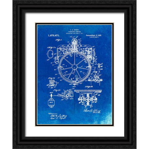 PP67-Faded Blueprint Gyrocompass Patent Poster Black Ornate Wood Framed Art Print with Double Matting by Borders, Cole