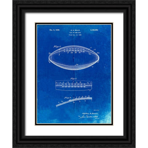 PP71-Faded Blueprint Football Game Ball Patent  Black Ornate Wood Framed Art Print with Double Matting by Borders, Cole