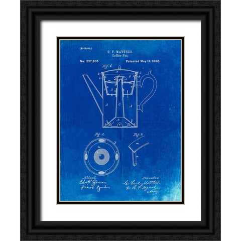 PP78-Faded Blueprint Coffee Percolator 1880 Patent Art Black Ornate Wood Framed Art Print with Double Matting by Borders, Cole