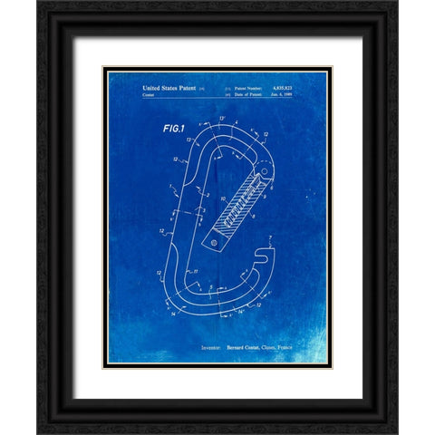 PP83-Faded Blueprint Oval Carabiner Patent Poster Black Ornate Wood Framed Art Print with Double Matting by Borders, Cole