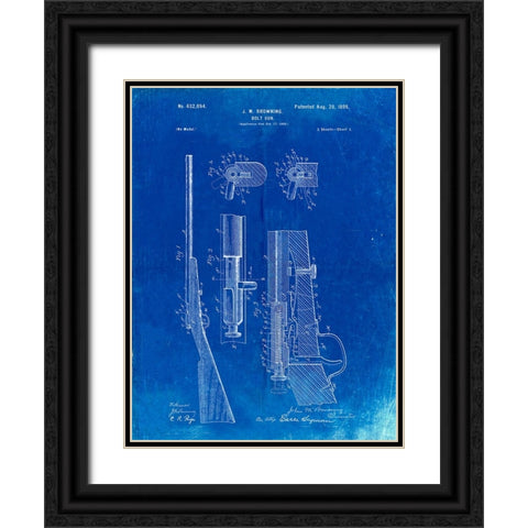 PP93-Faded Blueprint Browning Bolt Action Gun Patent Poster Black Ornate Wood Framed Art Print with Double Matting by Borders, Cole