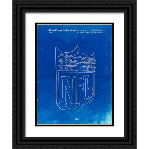 PP217-Faded Blueprint NFL Display Patent Poster Black Ornate Wood Framed Art Print with Double Matting by Borders, Cole