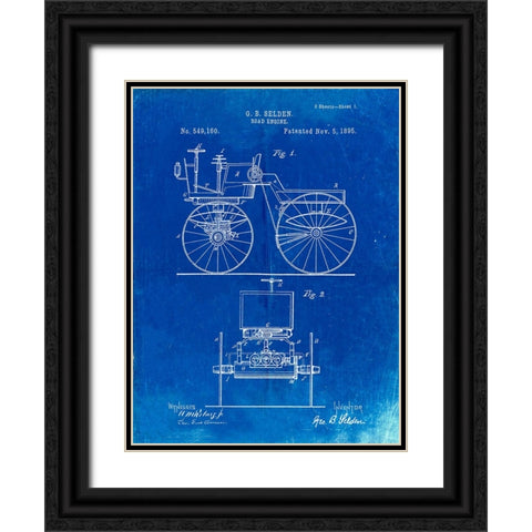 PP243-Faded Blueprint Motor Buggy 1895 Patent Print Black Ornate Wood Framed Art Print with Double Matting by Borders, Cole