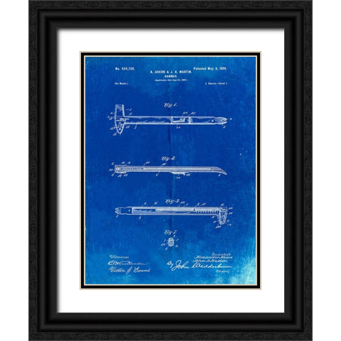 PP255-Faded Blueprint Dispensing Hammer Patent Poster Black Ornate Wood Framed Art Print with Double Matting by Borders, Cole