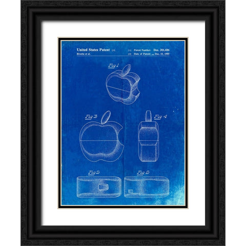 PP260-Faded Blueprint Apple Logo Flip Phone Patent Poster Black Ornate Wood Framed Art Print with Double Matting by Borders, Cole