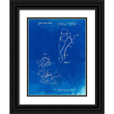 PP268-Faded Blueprint Ballet Shoe Patent Poster Black Ornate Wood Framed Art Print with Double Matting by Borders, Cole