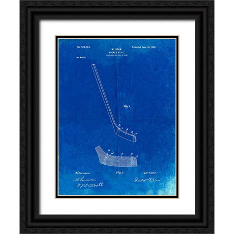 PP291-Faded Blueprint Hockey Stick Patent Poster Black Ornate Wood Framed Art Print with Double Matting by Borders, Cole