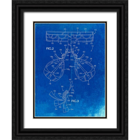 PP297-Faded Blueprint Rock Climbing Harness Patent Poster Black Ornate Wood Framed Art Print with Double Matting by Borders, Cole