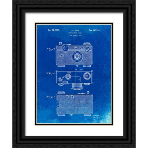 PP299-Faded Blueprint Argus C Camera Patent Poster Black Ornate Wood Framed Art Print with Double Matting by Borders, Cole