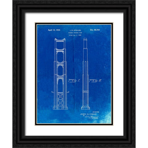 PP321-Faded Blueprint Golden Gate Bridge Main Tower Patent Poster Black Ornate Wood Framed Art Print with Double Matting by Borders, Cole