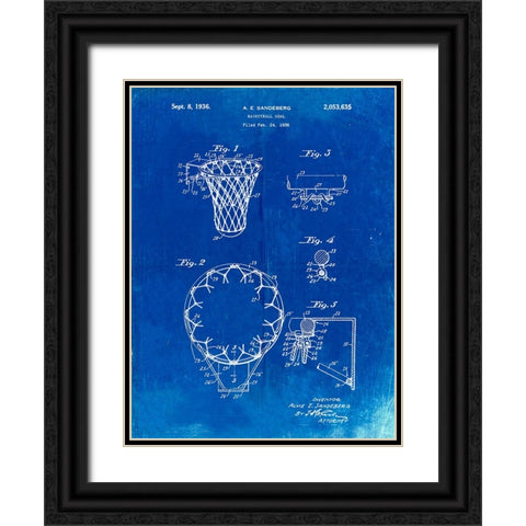 PP323-Faded Blueprint Golden Gate Bridge Main Tower Patent Poster Black Ornate Wood Framed Art Print with Double Matting by Borders, Cole